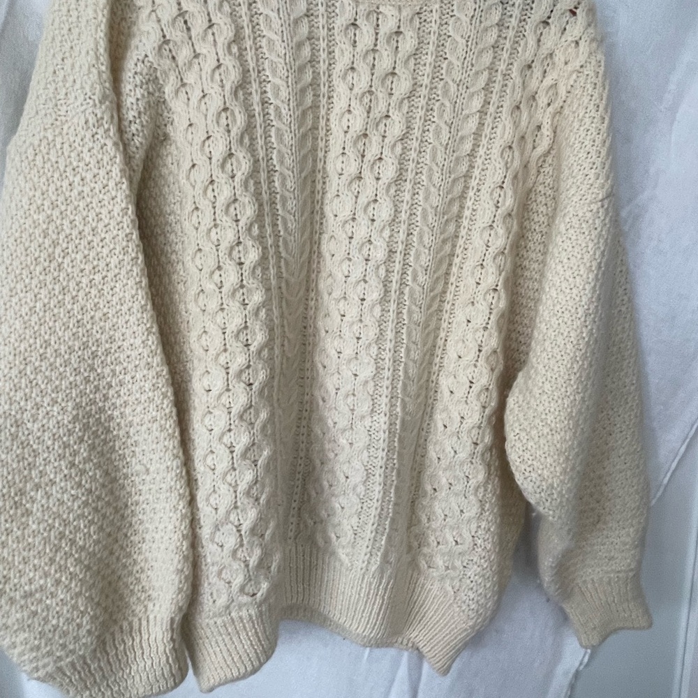 Made In Scotland Ivory Pure Wool Fisherman Sweater Highland M/L - Picture 2 of 5
